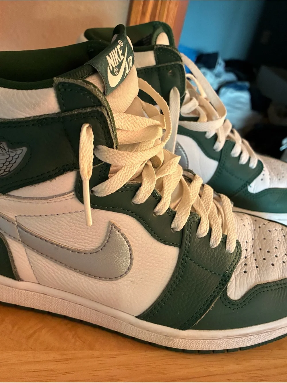 Nike Air Jordan 1 High Top Sneakers - Green, White & Silver
